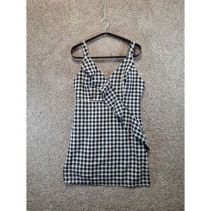 Essue Mini Dress Womens L Black White Gingham‎ Check Ruffle Wrap V Neck Back Zip